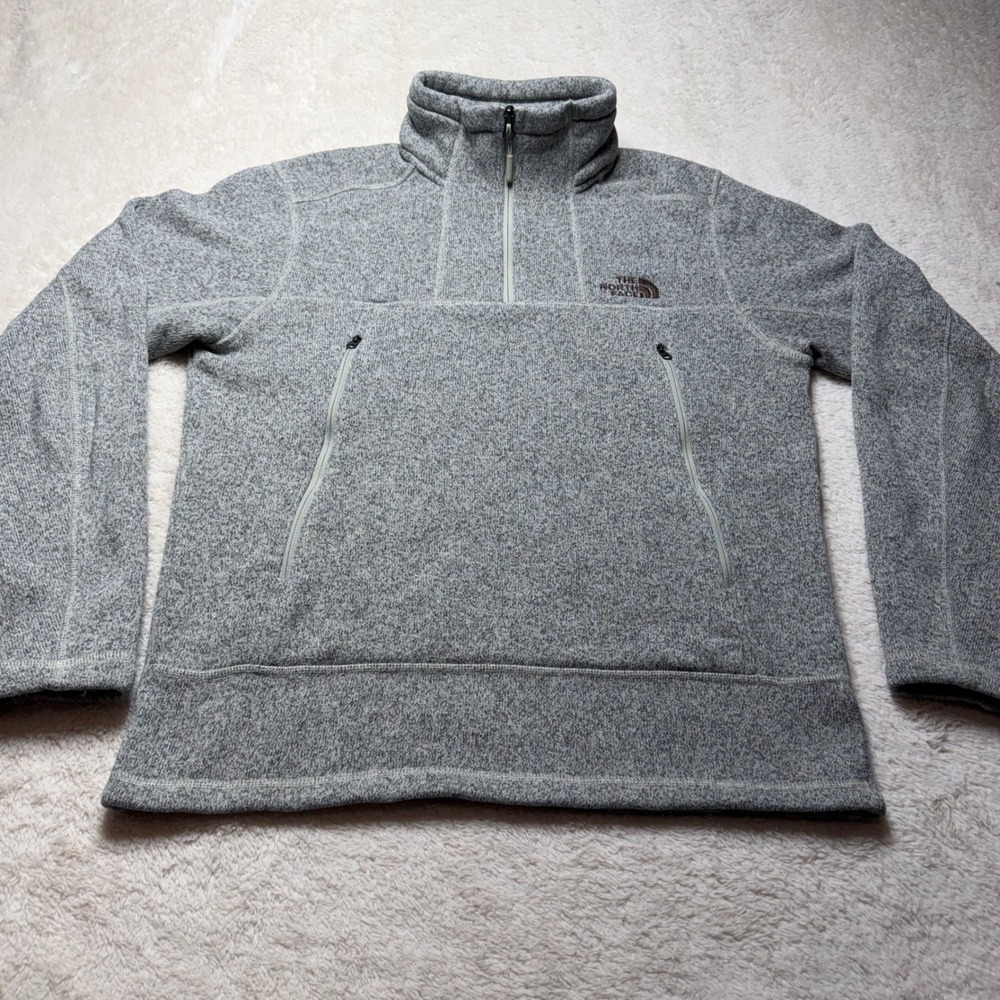 The North Face Gordon Lyons Quarter Zip Fleece Pullover Mens Medium Heather Grey